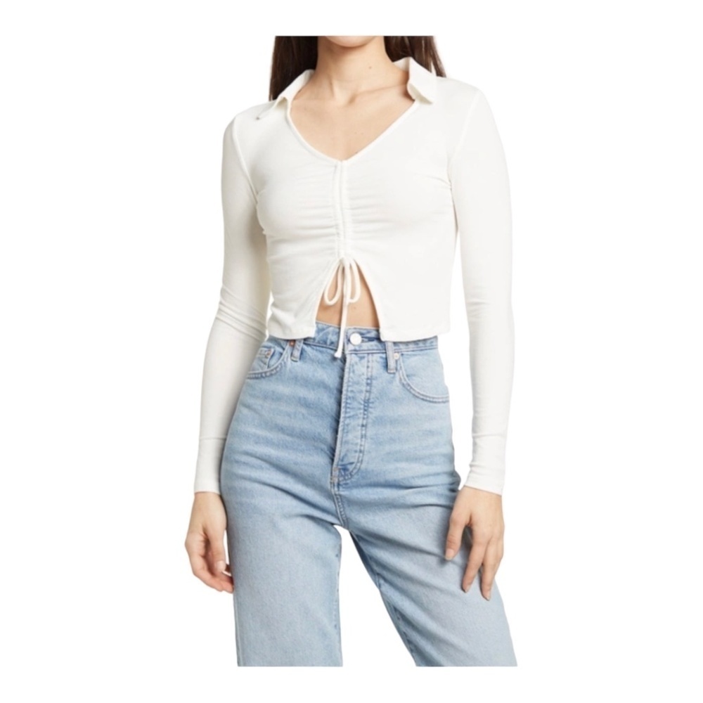 Nwt Elodie Long Sleeve Collar Shirt / white